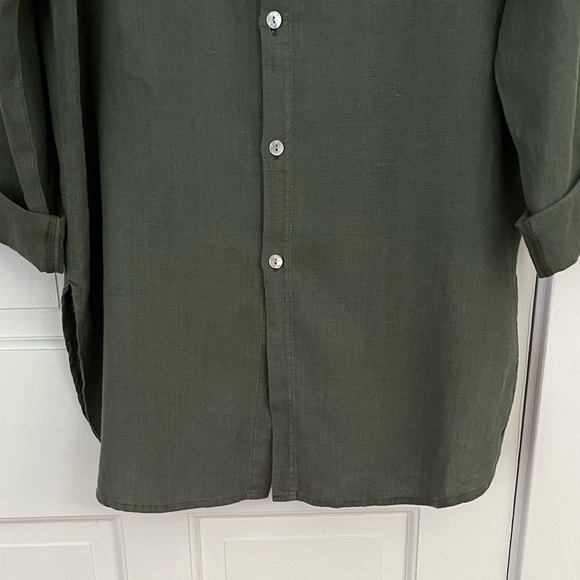 NWOT Chico’s 100% Linen Duster Slits Longline  Lagenlook Army Green Size 8/10 - Picture 3 of 10